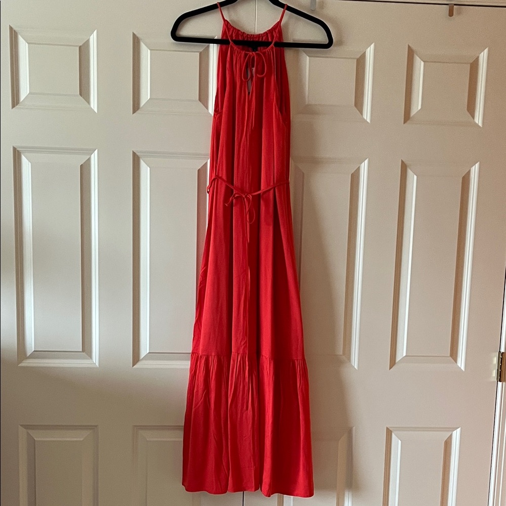 Banana Republic Coral-Red Halter Tie-Neck Maxi Dress